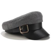 Black Vintage British Military Cap Flat-Top Beret Casual Hat for Men And Women 56-58cm pilka spalva