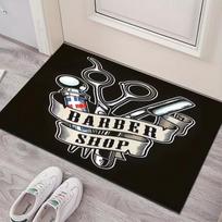 Vintage Barber Shop Floor Mat with Hair Cutting Tools and  BARBER SHOP  Logo for Salon Living Room Bedroom Vintage Design Carpet 40X60CM white