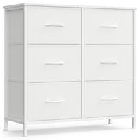 SONGMICS komoda miegamajam, stalčių spintelė, plienas, MDF, 6 neaustinio audinio stalčiai, laikymo organizavimo vienetas, spinta, prieškambaris balta