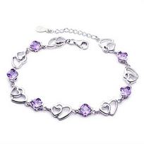 Elegant Lightweight Fashoin Lobster Clasp Heart-shaped Purple Rhinestone Bracelet Women violetinė