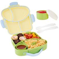 Bento pietų dėžutės rinkinys Nepralaidi užkandžių dėžutė su prieskonių puodeliu ir įrankiais Be BPA Nešiojama rankena Maisto konteineris mokyklai, kelionėms, BBQ 4&900ml&1 beige