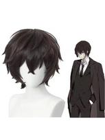 Aukštos kokybės Dazai Osamu Cosplay perukas Anime Bungo Stray Dogs Cosplay trumpas rudas karščiui atsparus sintetinių plaukų perukas (as the picture,One Size) black