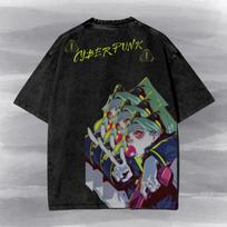 Cyberpunk Anime Acid Wash Streetwear Tee - Rebecca Echo Graphic T Shirt and kids shirt, Edgerunners Season 2, Gamer Gift 130 gray