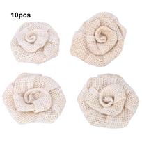 10PCS Handmade Jute Flowers Burlap Wedding Party Decoration DIY Clothing Accessories (Beige) smėlis