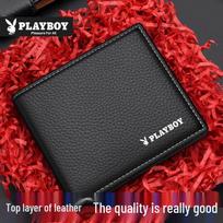 Playboy Men's Short Bifold Genuine Leather Wallet gray