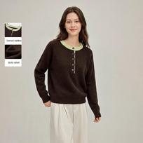 INMAN Women's Soft Half-Button Pullover Sweater L kava