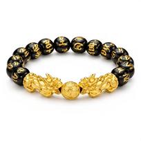 Feng Shui Obsidian Double Pixiu Bracelet, Wealth-Attracting Bracelet, Unisex, Adjustable Beaded Lucky Amulet Bracelet, Symbolizing Prosperity and Double Pixiu Wrist Jewelr black