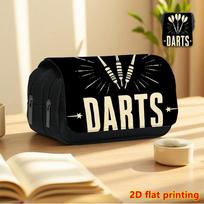 Dart-Themed 2D Printed Double-Layer Flip-Top Black Pencil Case - Back-to-School Essential Pencil Box, Daily Multi-Functional Makeup Bag, Large-Capacit 20x9x11cm brown