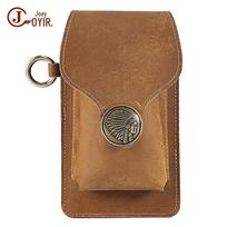 Men's Genuine Leather Fanny Pack: Mad Horse Waist Bag, Belt Loop Phone Holder for Outdoor Sports. brown