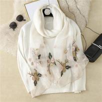Silk Silk Scarf Women'S Wool Embroidered Begonia Scarf Long Spring And Autumn Fashion Middle-Aged Mother Summer Sunscreen Shawl white