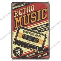 Retro Muzikos Plakatas Metalinės Skardos Ženklai Muzika CD Radijas Gitara Dainininkas Vintažinė Metalinė Plokštelė Sienų Dekoravimas Muzikos Vakarėlis Baras Klubas Svetainė 20x30cm（7.8x11.8inch） black