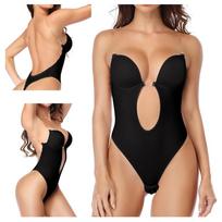 Moterų bodis-liemenėlė juoda formuojanti stringai su atviru nugaros iškirpte suknelėms XL Body 01 - juoda - 32 black