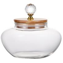 Airtight Glass Sealed Jar Wooden Lid Moisture-Proof Coffee Bean Storage Tank Clear Diamond Shape Grip Sugar Salt Container 26 oz white