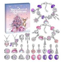 Bracelet DIY Advent Calendar 2025 Bracelet Making Kit Christmas Charm Beads Countdown Calendar Jewelry Making Kit for Adults Women rožinė