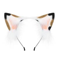Cute Plush Tabby Three-Flower Cat Beast Ear Tail Comic Show Cosplay Cat Headband Cat Tail Set Props white