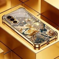 Drugelio žiedo dengto stiklo telefono dėklas, tinkamas Samsung Galaxy S26 S25 S24 S23 S22 S20 FE/Ultra/Plus, apsaugantis nuo kritimo GalaxyA52 gray