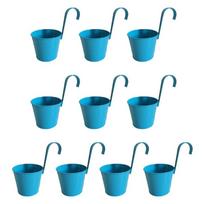 10pcs Metal Iron Hanging Flower Pots Balcony Planter with Detachable Hook for Fence Garden Decorations Flower Bucket ežero mėlyna spalva
