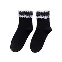 Stylish Lace Middle Tube Socks Girls Black White JK Cotton Breathable Casual Female juoda