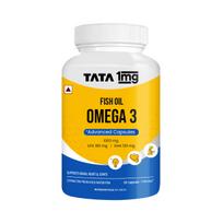 Tata 1mg Žuvų taukų kapsulės su EPA (180 mg) ir DHA(120 mg) Sveikai širdžiai ir kaulams, odai ir plaukams, vyrams/moterims, nesukelia žuvies atsirūgimo, be GMO(Pa