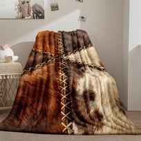 1pc Blanket, Decorated with Animal Fur Patchwork, Printed Throw Blanket, Shawl Blanket, Cuddle Blanket, Comfortable And Soft Plush Blanket, Warm And L 100X130CM white