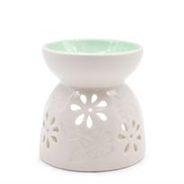 Classic White Oil Burner - Floral with Teal Well aromatinė lempa