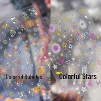 3D Embossed Starry Heart Nail Stickers: Cute Dopamine-Inspired Girly Decorations Iridescent Bubbles [1 Sheet] gray