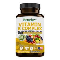 Vitamin B Complex Supplement with Biotin, Inositol & Choline - Super 8 Types of B Vitamins - Veggie Capsules - 120 Count 120PCS