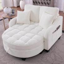 Daugiafunkcinė sofa, 2 viename sofa-lova, pufas su daiktadėže, kvėpuojantis odai draugiškas audinys, ekologiška eukalipto mediena, svetainė, darbo kambarys, miegamieji, smėlio spalvos 132 x 129 x 93 cm smėlis