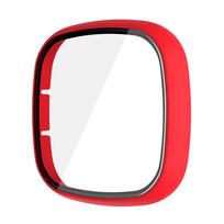 Glass+Case Full for Fitbit Versa 3 Protective Case Screen Protector Hard PC Matte Bumper Shell for Fitbit Sense All-Around Cover Fitbit Sense raudona