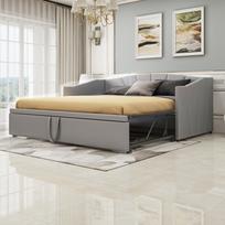 Apmuštas lovos ištraukiamasis miegamasis sofa 90/180*200 cm su groteliniais pagrindais, daugiafunkcinė lova pagaminta iš odai draugiško aksomo audinio Pilka 212 x 188 x 74 cm pilka