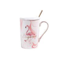 Marble pattern cup gift box, Nordic ins flamingo mug, couple ceramic cup, wedding 301-400ml white