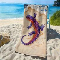 Colorful pattern of the cartoon gecko polyester microfiber beach towel is highly absorbent, suitable for swimming beach outings W30*H60(CM) blue
