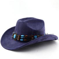 Suede Horse Riding Western Cowboy Hat For Men And Women Outdoor Travel Hat With Rolled Brim Ethnic Style Top Hat Felt Hat tamsiai mėlyna spalva
