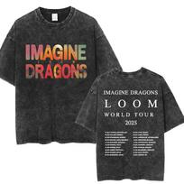 2025 Washed T-Shirt Imagine Dragons Band Loom Tour Men's Women's Fashion Hip Hop Vintage T-Shirt Loose Popular Washed T-Shirt S įvairiaspalvis