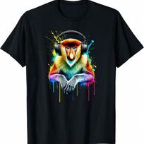 Splash Art Headphones Proboscis Monkey Long-Nosed Monkey T-Shirt S įvairiaspalvis