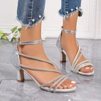 Elegant Women Wedding Party Prom Shoes Fashion Crystal Rhinestone Narrow Band Open Toe Thin High Heels Gladiator Sandals 36 sidabras