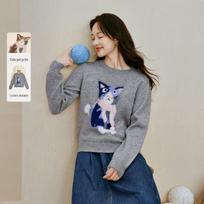 INMAN Women's Pet Jacquard Pullover Sweater L pilka spalva