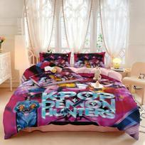 3pcs K-Pop Demon Hunters Chipless Quilt Set, Multi Size Bedrooms, Dormitory Bedding Decoration, Machine Washable 135x200cm-EU-Single&set black
