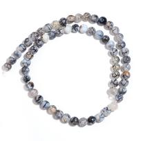 1 Strand 6/8/10mm Natural Fire Agates Stone Beads Black White Round Loose Gem Beads For Jewelry Making DIY Bracelets Accessories gray