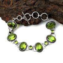 Peridot Gemstone : 925 Sterling Silver Handmade Multi Gemstone Bracelet Jewelry 7-8 Inch Adjustable žalia