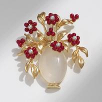 Elegant Van Gogh Style Vintage Flower Vase Brooch for Women's Coats brown