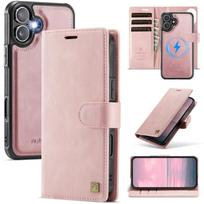 AutSpace A05 2 in 1 Retro Calf Texture MagSafe Magnetic Phone Case For iPhone 16 Plus rožinė