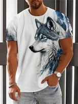 Men's 3D Wolf Print T-Shirt Casual Round Neck Short Sleeve Shirt Breathable and Comfortable Fabric Men's Street Outdoor Clothing XXS gray