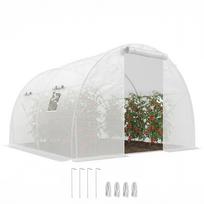 Tunnel garden greenhouse 9 m² 4 windows, roll-up zipped door galvanised steel frame, PE cover 3 x 3 x 2 m white 300 x 300 x 200 cm