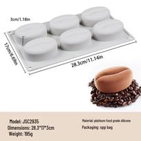 6-Cavity Food-Grade Silicone Mold: Coffee Bean, Pudding, Mousse & Cake Resistant to High Temperatures 400ml Gray, 195g gray