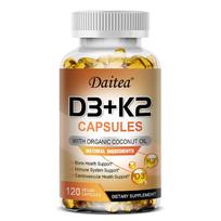 Vitamin D3 5000IU + K2 MK-7 Capsules with Organic Coconut Oil, Vegan Non-GMO Gluten Free, 120 Capsules 120 Capsules