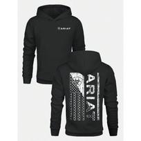 Vyriškas ARIAT Dėvėtos Amerikos Vėliavos Grafikos Gobtuvukas Atsitiktinis Minkštas & Kvėpuojantis Puloveris Su Gobtuvu Palaidinė Rudens Gatvės Apranga 4XL black