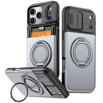 Armor Case For iPhone 17 16e 17e 12 13 14 15 16 Pro Max Plus Slide Camera Protective Magnetic Ring Holder With Card Cover Funda iPhone17 gray
