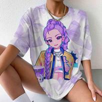 Cute Hot KPop Demon Hunters Print T-shirt Summer Casual Loose T Shirt Women Men Harajuku Shirts S gray
