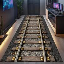 3D traukinio bėgių kilimėlis Kilimas Realistiškas geležinkelio raštas Neslystantis Namų dekoracija Svetainei Miegamajam Svetainės dekoracija 40x120cm gray
